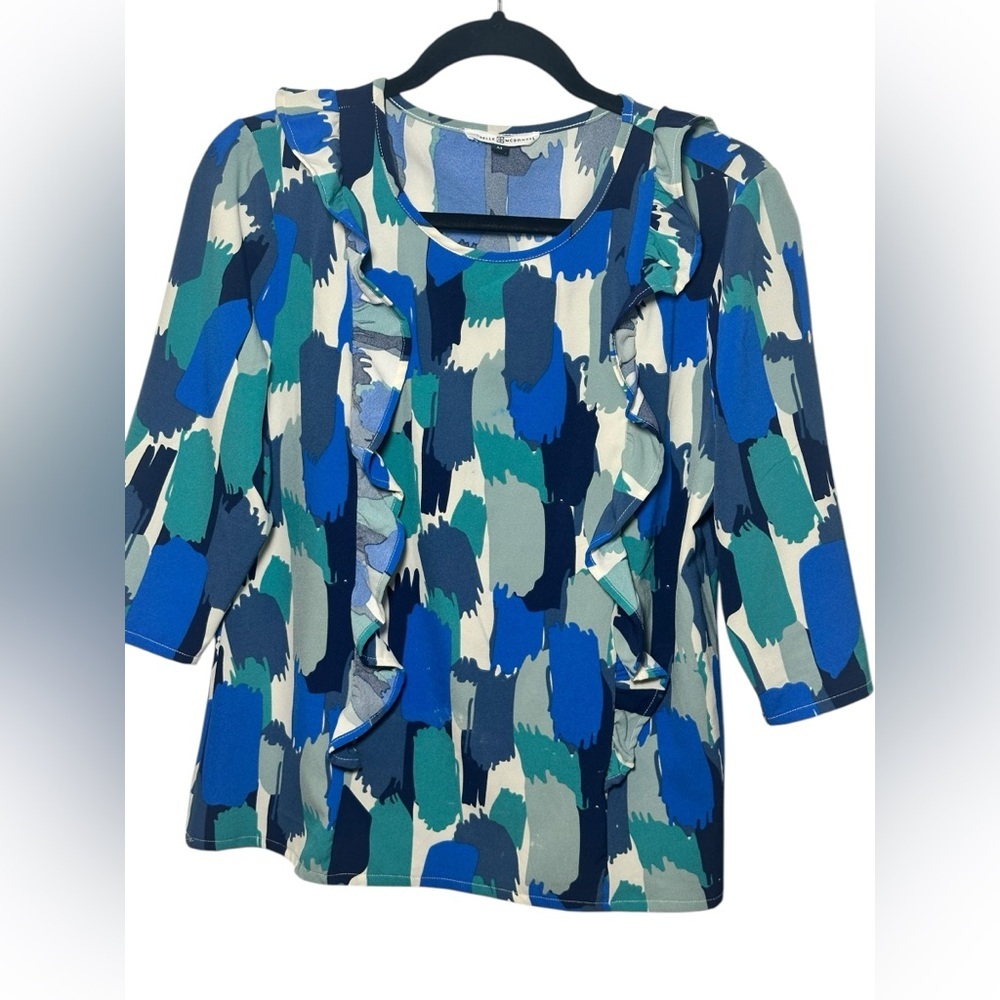 Michelle McDowell Paxton Wandering Roads Blue Puff Sleeves Scoop Neck Size M